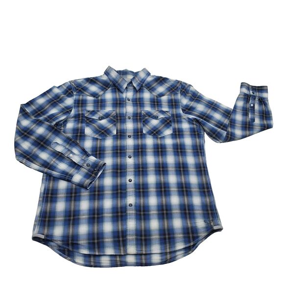 American Eagle Outfitters Gray Blue Plaid Pearl Snap Shirt Vintage Fit Men’s L - Picture 1 of 13